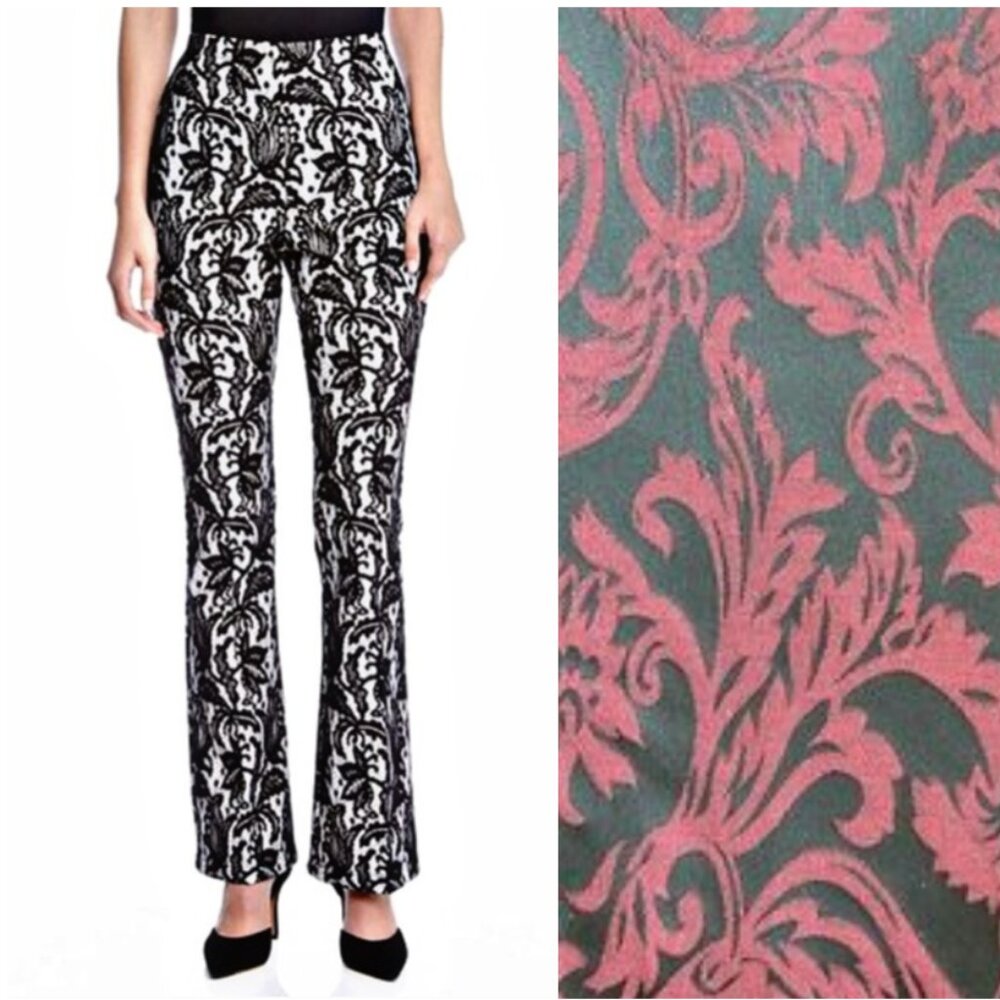 Karen Kane Black & Red Damask Flare Pants with Vintage-Inspired Pattern size 8